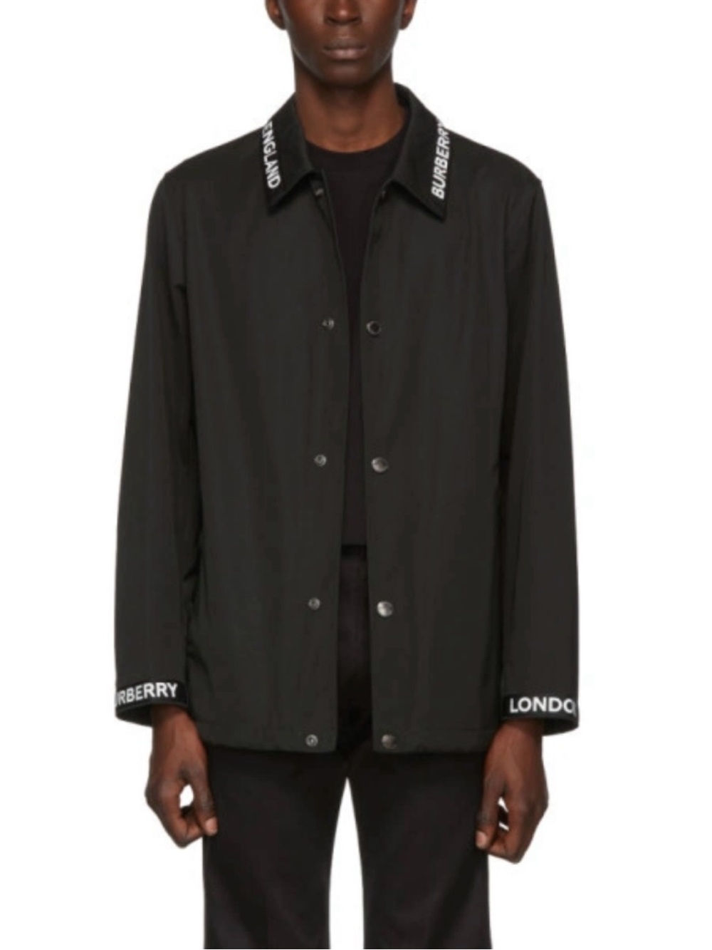 Burberry Black Easthorpe Coaches Logo-Collar Cuffs Snap Front Jacket